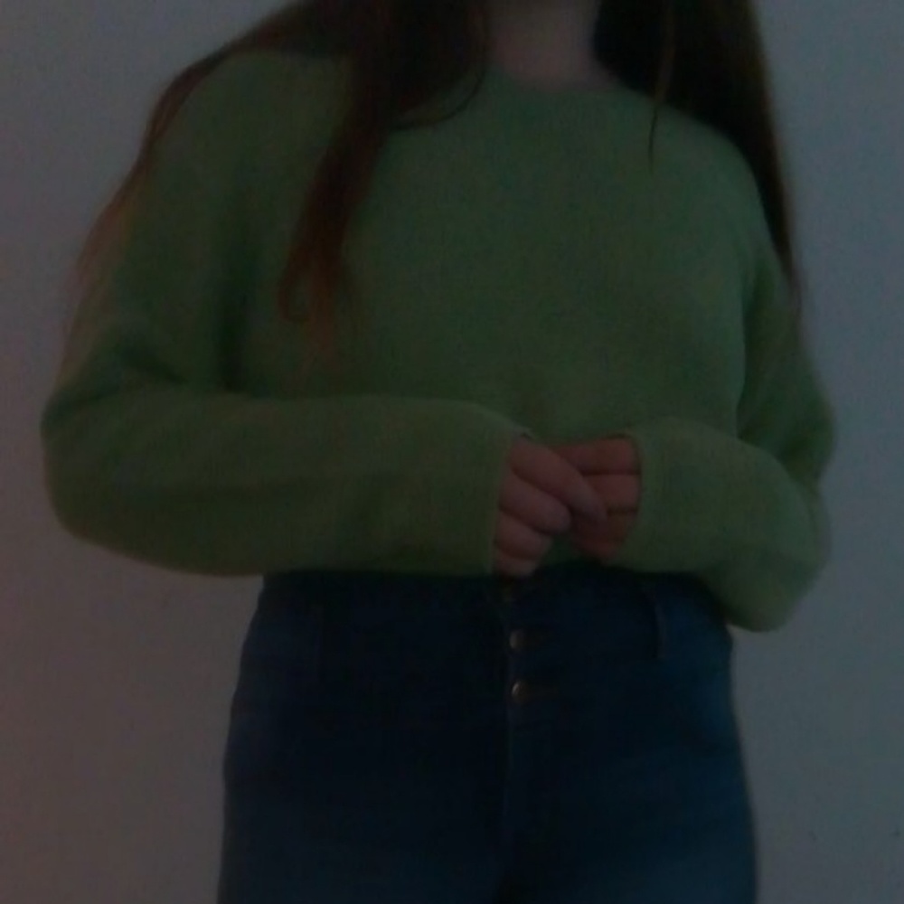 green knit sweater